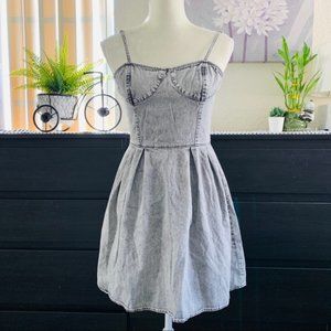 Frenchi Gray Acid Wash Denim Cami Skater Dress (F)